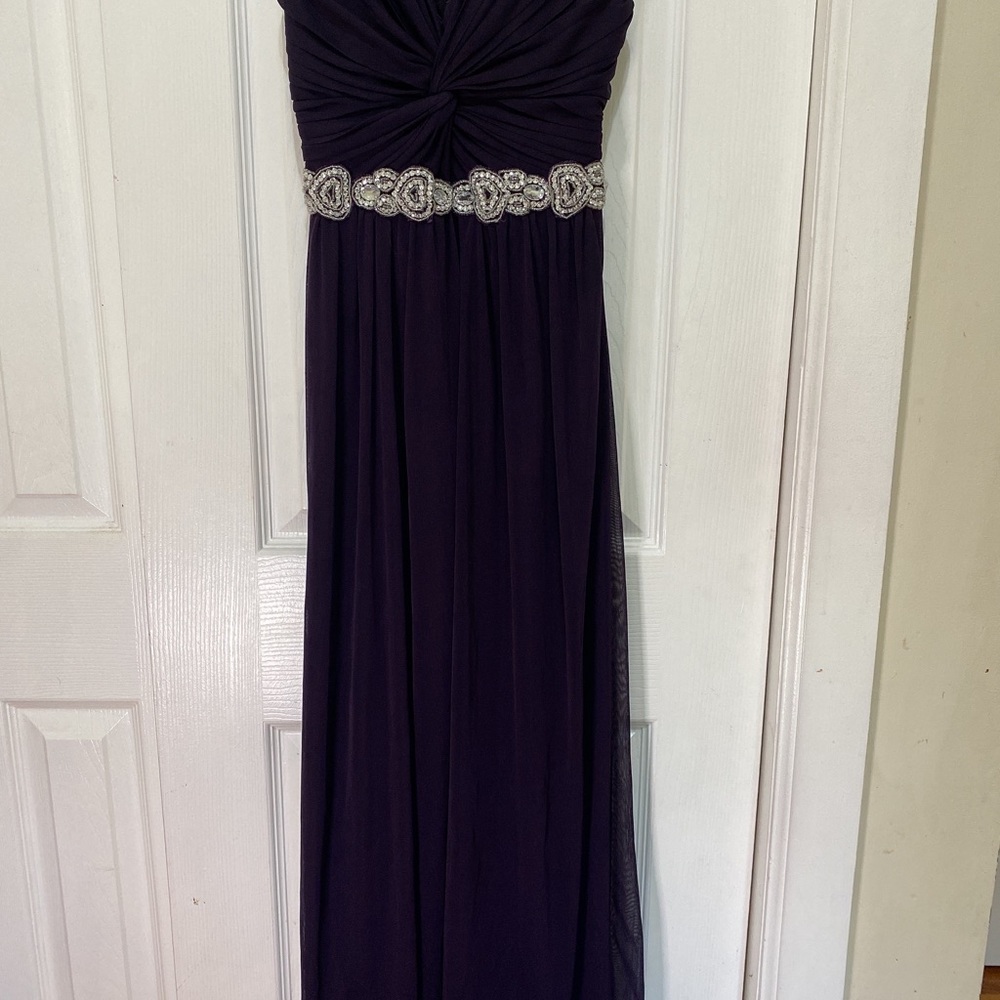 Davids rhinestones, strapless bridal city triangles dress in dark purple size 3